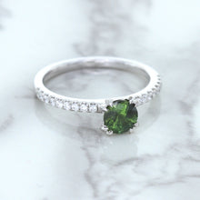 Load image into Gallery viewer, 0.89ct Round Green Sapphire Ring with Diamond Accents in 18K White Gold