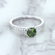 Load image into Gallery viewer, 0.89ct Round Green Sapphire Ring with Diamond Accents in 18K White Gold