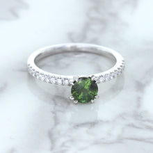 Load image into Gallery viewer, 0.89ct Round Green Sapphire Ring with Diamond Accents in 18K White Gold
