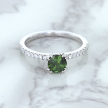 Load image into Gallery viewer, 0.89ct Round Green Sapphire Ring with Diamond Accents in 18K White Gold