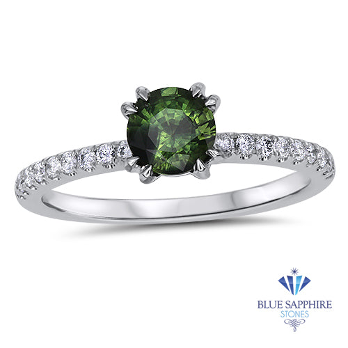 0.89ct Round Green Sapphire Ring with Diamond Accents in 18K White Gold