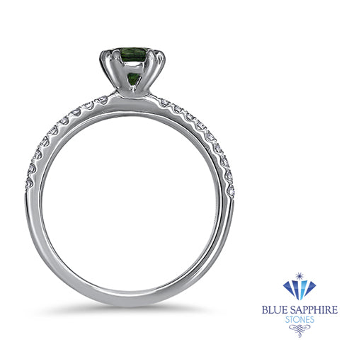 0.89ct Round Green Sapphire Ring with Diamond Accents in 18K White Gold