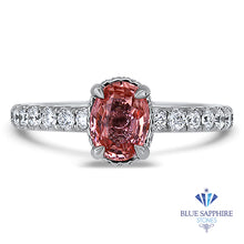 Load image into Gallery viewer, 1.10ct Oval GIA Certified Padparadscha Ring with Hidden Diamond Halo in 18K White Gold