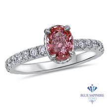 Load image into Gallery viewer, 1.10ct Oval GIA Certified Padparadscha Ring with Hidden Diamond Halo in 18K White Gold