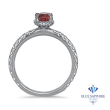 Load image into Gallery viewer, 1.10ct Oval GIA Certified Padparadscha Ring with Hidden Diamond Halo in 18K White Gold