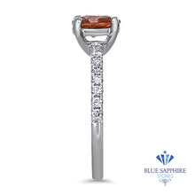 Load image into Gallery viewer, 1.28ct Unheated Round EGL Certified Padparadscha Ring with Diamond Accents in 18K White Gold