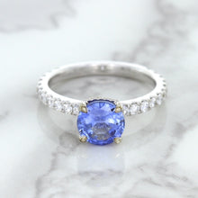 Load image into Gallery viewer, 1.75ct. EGL Certified Round Blue Sapphire Ring with Hidden Diamond Halo in 18K White Gold