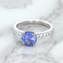 Load image into Gallery viewer, 1.75ct. EGL Certified Round Blue Sapphire Ring with Hidden Diamond Halo in 18K White Gold