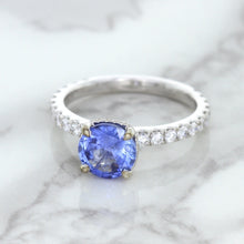 Load image into Gallery viewer, 1.75ct. EGL Certified Round Blue Sapphire Ring with Hidden Diamond Halo in 18K White Gold