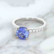 Load image into Gallery viewer, 1.75ct. EGL Certified Round Blue Sapphire Ring with Hidden Diamond Halo in 18K White Gold