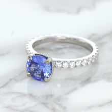 Load image into Gallery viewer, 1.75ct. EGL Certified Round Blue Sapphire Ring with Hidden Diamond Halo in 18K White Gold