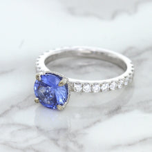 Load image into Gallery viewer, 1.75ct. EGL Certified Round Blue Sapphire Ring with Hidden Diamond Halo in 18K White Gold