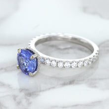 Load image into Gallery viewer, 1.75ct. EGL Certified Round Blue Sapphire Ring with Hidden Diamond Halo in 18K White Gold