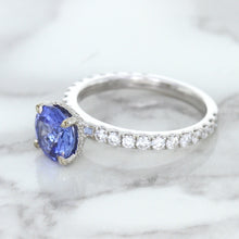 Load image into Gallery viewer, 1.75ct. EGL Certified Round Blue Sapphire Ring with Hidden Diamond Halo in 18K White Gold