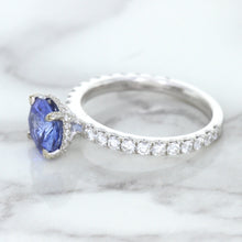 Load image into Gallery viewer, 1.75ct. EGL Certified Round Blue Sapphire Ring with Hidden Diamond Halo in 18K White Gold