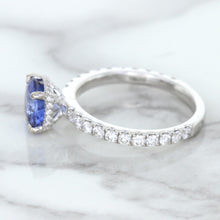 Load image into Gallery viewer, 1.75ct. EGL Certified Round Blue Sapphire Ring with Hidden Diamond Halo in 18K White Gold