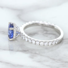 Load image into Gallery viewer, 1.75ct. EGL Certified Round Blue Sapphire Ring with Hidden Diamond Halo in 18K White Gold