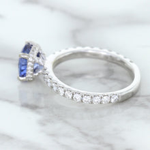Load image into Gallery viewer, 1.75ct. EGL Certified Round Blue Sapphire Ring with Hidden Diamond Halo in 18K White Gold