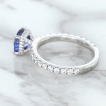 Load image into Gallery viewer, 1.75ct. EGL Certified Round Blue Sapphire Ring with Hidden Diamond Halo in 18K White Gold