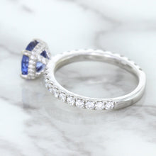 Load image into Gallery viewer, 1.75ct. EGL Certified Round Blue Sapphire Ring with Hidden Diamond Halo in 18K White Gold