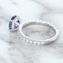 Load image into Gallery viewer, 1.75ct. EGL Certified Round Blue Sapphire Ring with Hidden Diamond Halo in 18K White Gold