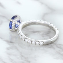 Load image into Gallery viewer, 1.75ct. EGL Certified Round Blue Sapphire Ring with Hidden Diamond Halo in 18K White Gold