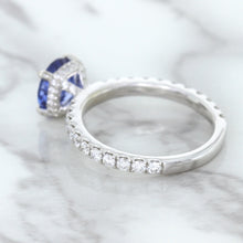 Load image into Gallery viewer, 1.75ct. EGL Certified Round Blue Sapphire Ring with Hidden Diamond Halo in 18K White Gold
