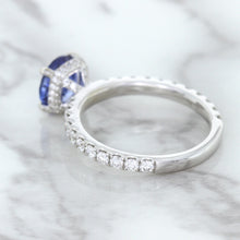 Load image into Gallery viewer, 1.75ct. EGL Certified Round Blue Sapphire Ring with Hidden Diamond Halo in 18K White Gold