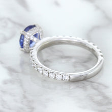 Load image into Gallery viewer, 1.75ct. EGL Certified Round Blue Sapphire Ring with Hidden Diamond Halo in 18K White Gold