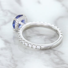 Load image into Gallery viewer, 1.75ct. EGL Certified Round Blue Sapphire Ring with Hidden Diamond Halo in 18K White Gold