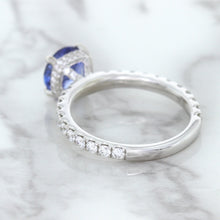 Load image into Gallery viewer, 1.75ct. EGL Certified Round Blue Sapphire Ring with Hidden Diamond Halo in 18K White Gold