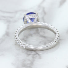 Load image into Gallery viewer, 1.75ct. EGL Certified Round Blue Sapphire Ring with Hidden Diamond Halo in 18K White Gold