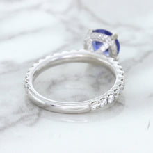 Load image into Gallery viewer, 1.75ct. EGL Certified Round Blue Sapphire Ring with Hidden Diamond Halo in 18K White Gold