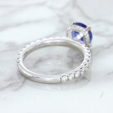Load image into Gallery viewer, 1.75ct. EGL Certified Round Blue Sapphire Ring with Hidden Diamond Halo in 18K White Gold
