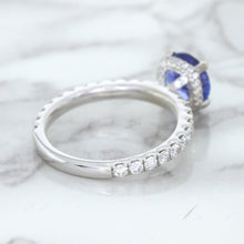 Load image into Gallery viewer, 1.75ct. EGL Certified Round Blue Sapphire Ring with Hidden Diamond Halo in 18K White Gold