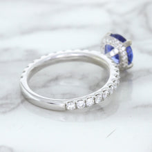 Load image into Gallery viewer, 1.75ct. EGL Certified Round Blue Sapphire Ring with Hidden Diamond Halo in 18K White Gold