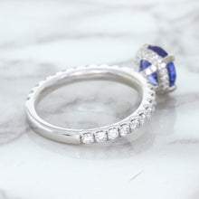 Load image into Gallery viewer, 1.75ct. EGL Certified Round Blue Sapphire Ring with Hidden Diamond Halo in 18K White Gold