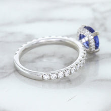 Load image into Gallery viewer, 1.75ct. EGL Certified Round Blue Sapphire Ring with Hidden Diamond Halo in 18K White Gold