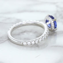 Load image into Gallery viewer, 1.75ct. EGL Certified Round Blue Sapphire Ring with Hidden Diamond Halo in 18K White Gold