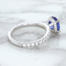 Load image into Gallery viewer, 1.75ct. EGL Certified Round Blue Sapphire Ring with Hidden Diamond Halo in 18K White Gold