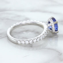 Load image into Gallery viewer, 1.75ct. EGL Certified Round Blue Sapphire Ring with Hidden Diamond Halo in 18K White Gold