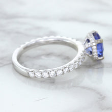 Load image into Gallery viewer, 1.75ct. EGL Certified Round Blue Sapphire Ring with Hidden Diamond Halo in 18K White Gold