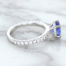 Load image into Gallery viewer, 1.75ct. EGL Certified Round Blue Sapphire Ring with Hidden Diamond Halo in 18K White Gold