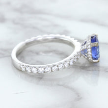 Load image into Gallery viewer, 1.75ct. EGL Certified Round Blue Sapphire Ring with Hidden Diamond Halo in 18K White Gold