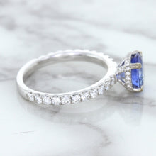 Load image into Gallery viewer, 1.75ct. EGL Certified Round Blue Sapphire Ring with Hidden Diamond Halo in 18K White Gold