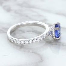 Load image into Gallery viewer, 1.75ct. EGL Certified Round Blue Sapphire Ring with Hidden Diamond Halo in 18K White Gold