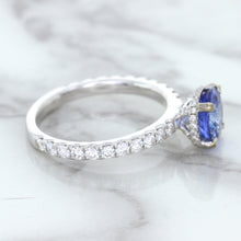 Load image into Gallery viewer, 1.75ct. EGL Certified Round Blue Sapphire Ring with Hidden Diamond Halo in 18K White Gold