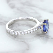 Load image into Gallery viewer, 1.75ct. EGL Certified Round Blue Sapphire Ring with Hidden Diamond Halo in 18K White Gold
