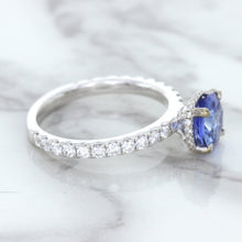 Load image into Gallery viewer, 1.75ct. EGL Certified Round Blue Sapphire Ring with Hidden Diamond Halo in 18K White Gold