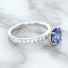 Load image into Gallery viewer, 1.75ct. EGL Certified Round Blue Sapphire Ring with Hidden Diamond Halo in 18K White Gold